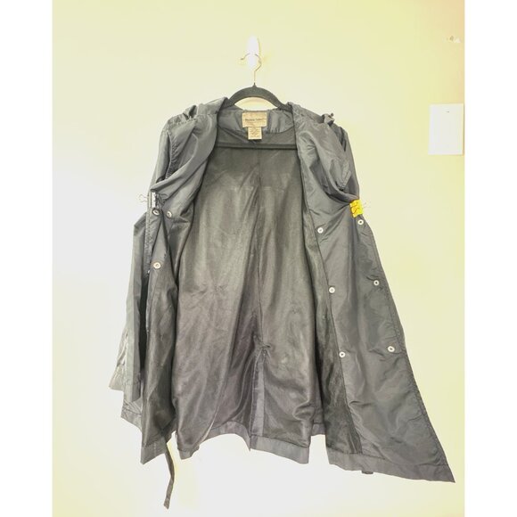 Brandon Thomas Womens 1X Black Rain Coat Tie Waist Double Breasted Outdoors Chic - Picture 5 of 13